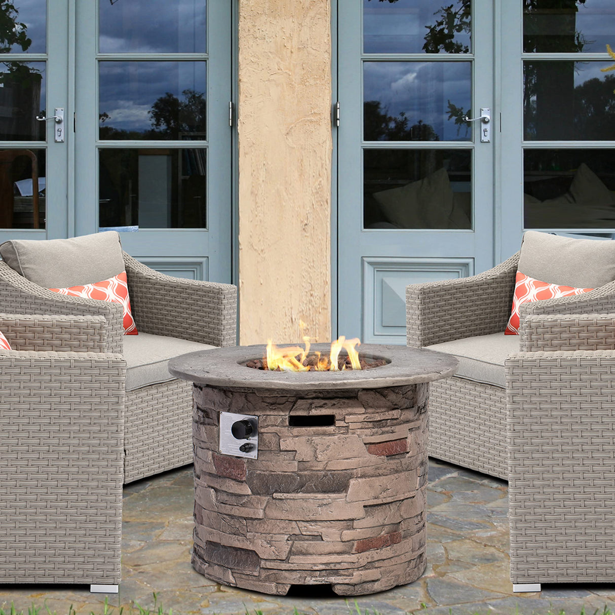 Outdoor Fire Pit Table,32-inch Imitation Stone Round Concrete Fire Pit