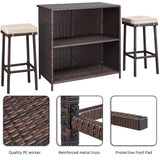 3pcs Patio Bar Set, Outdoor Wicker Bar Furniture