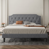 Upholstered King Size Platform Bed Frame with Adjustable and Curved Corner Design