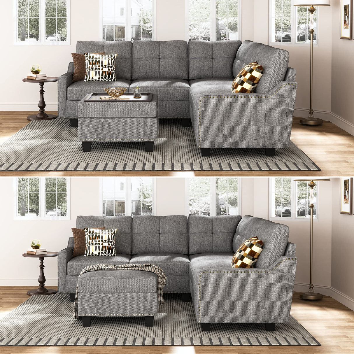 Convertible Sectional Sofa, L Shaped Couch with Storage Ottoman