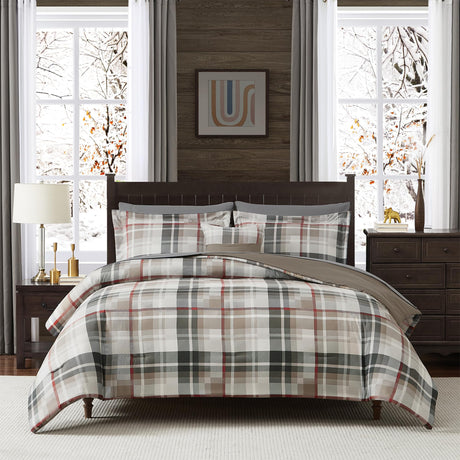 Queen Comforter Set, Plaid Design Comforter Set 7 Pieces