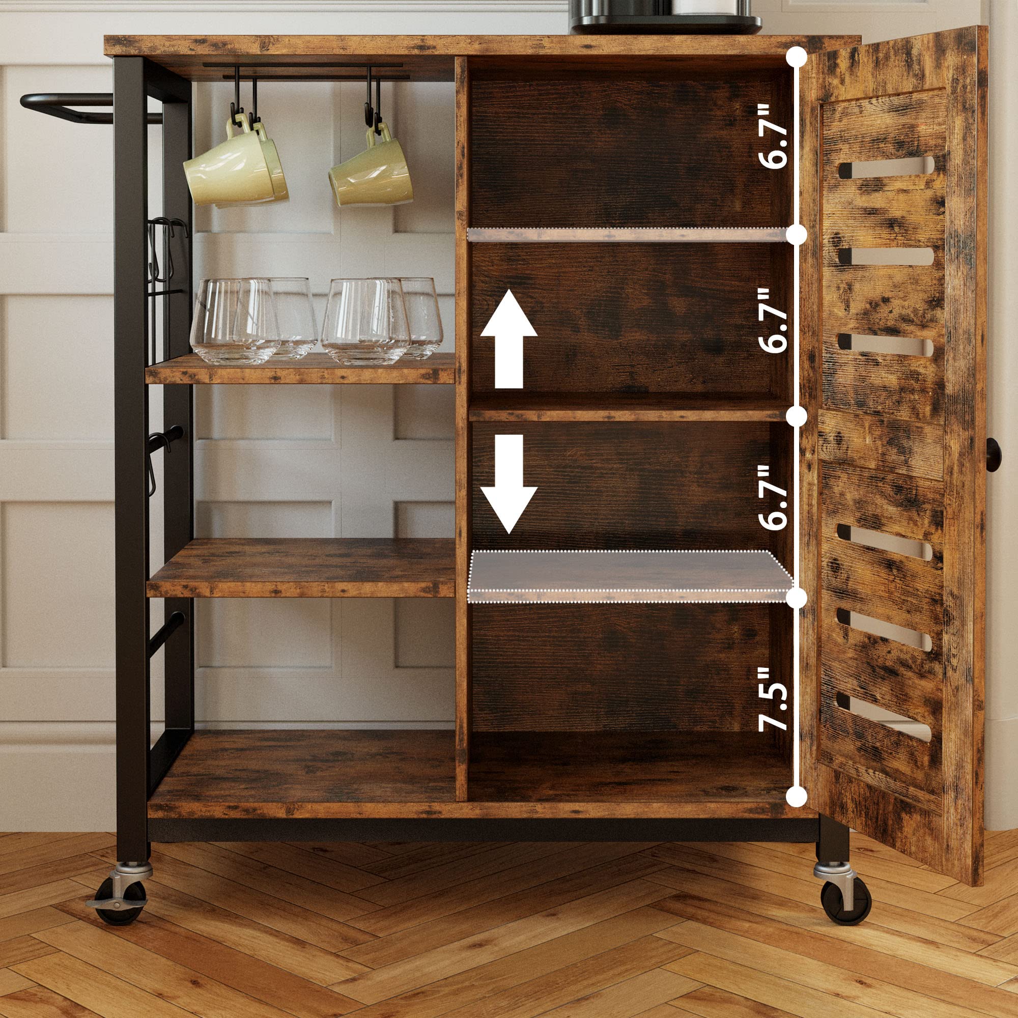 Storage Cabinet with Charging Station and Wheels, Kitchen Cart Cabinet