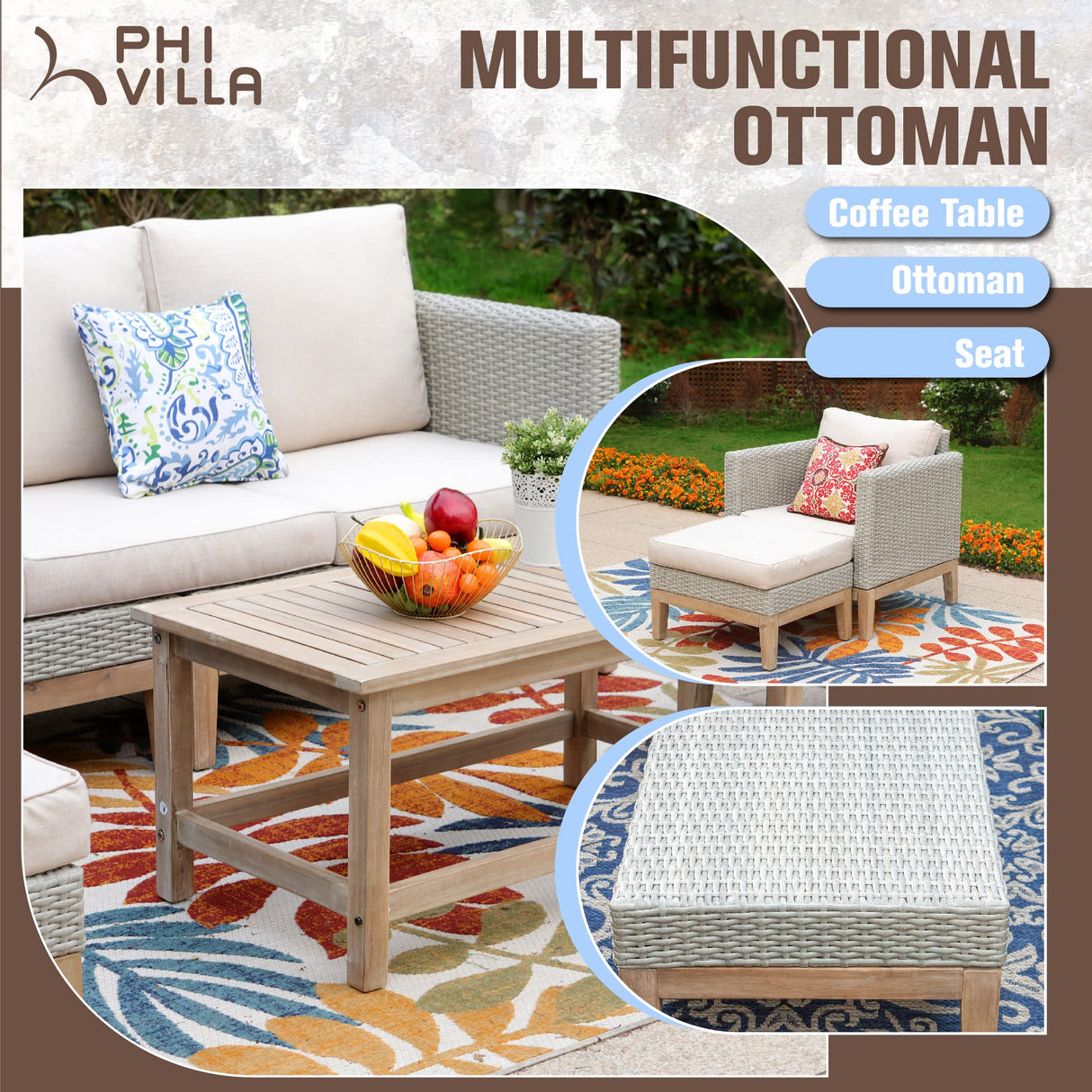 Outdoor Sectional Rattan Cushion Sofa Couch Conversation Set