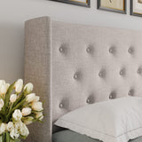 King Size Lift Up Storage Bed, Button Tufted Headboard with Wingback, No Box Spring Needed