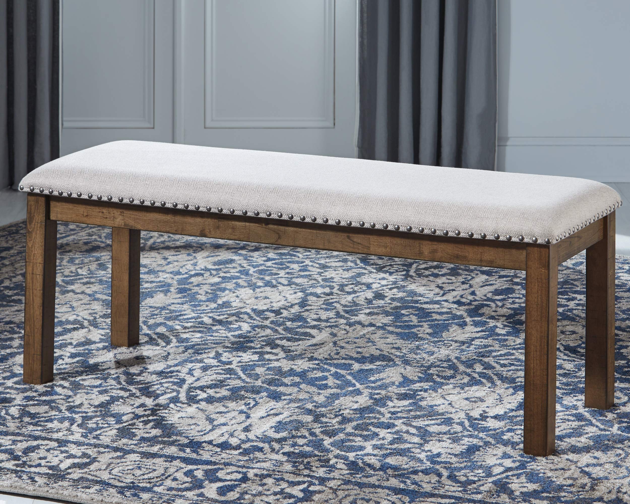 Moriville Casual Rustic Upholstered Dining Bench, Grey & Brown