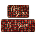 Christmas Kitchen Rug Sets 2 Piece Let It Snow Christmas Plaid Waterproof Non-Slip Kitchen Mats