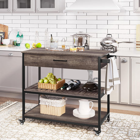 Kitchen Island on Wheels with Storage Drawer & Shelves Kitchen Cart