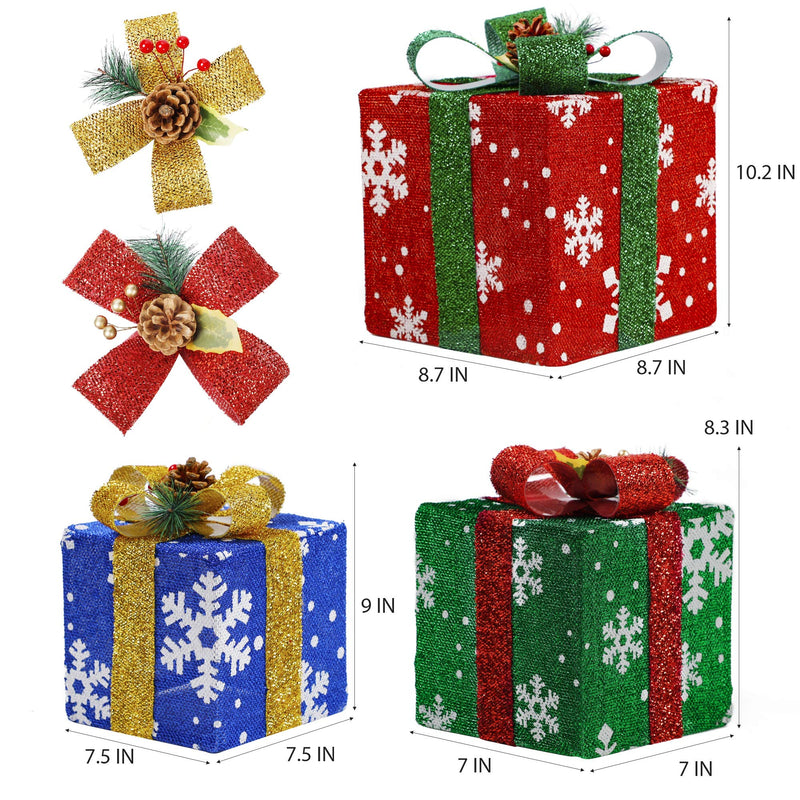 Set of 3 Lighted Gift Boxes Christmas Decorations, Snowflake Present Boxes