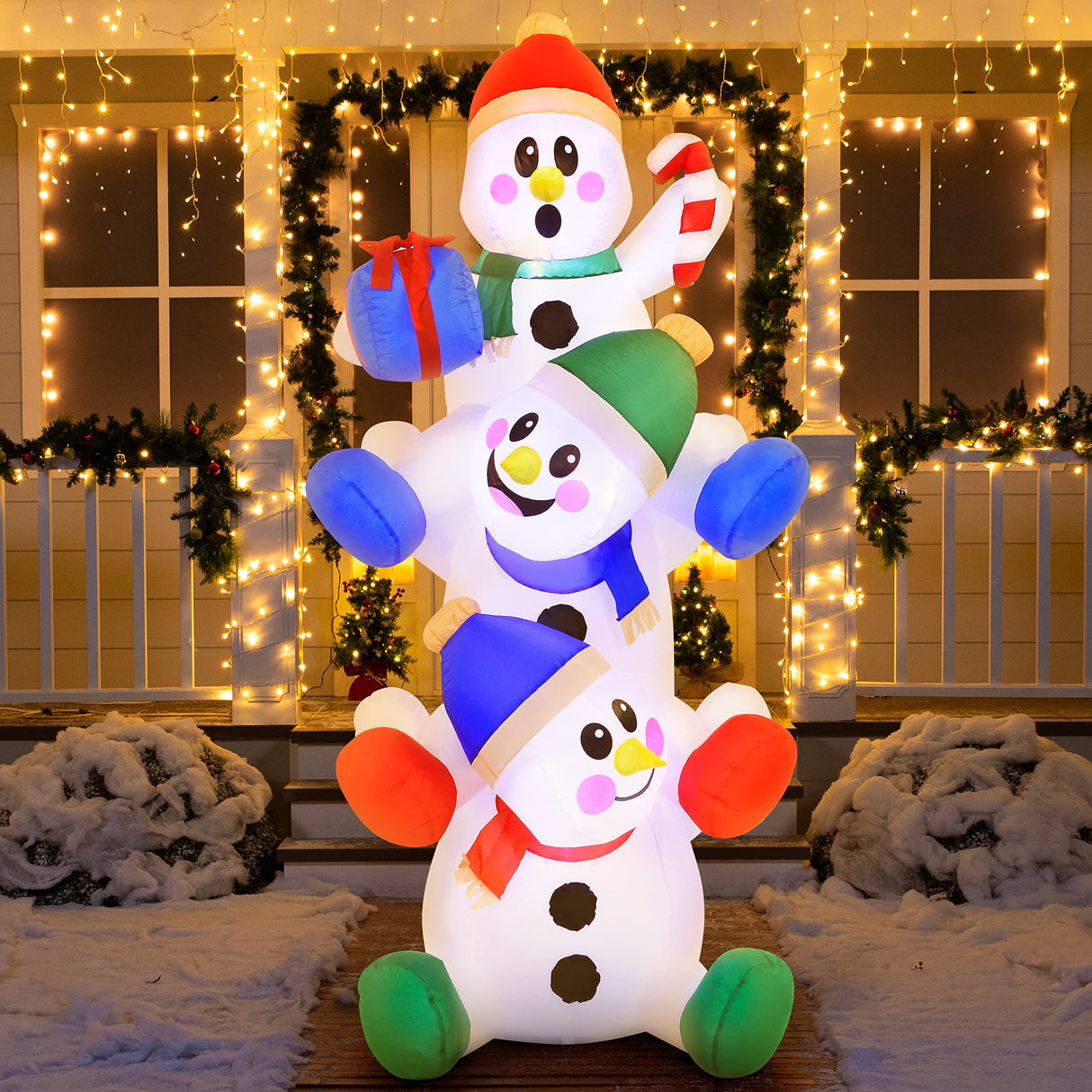 6 FT Christmas Inflatable Stacked Snowman with Build-in LED