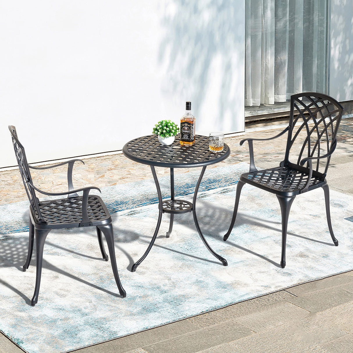 Patio Bistro Sets 3 Piece Cast Aluminum Bistro Table and Chairs Set