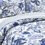 Cynthia Jacobean Quilt 3 Piece Reversible Bedding Set, King, Blue