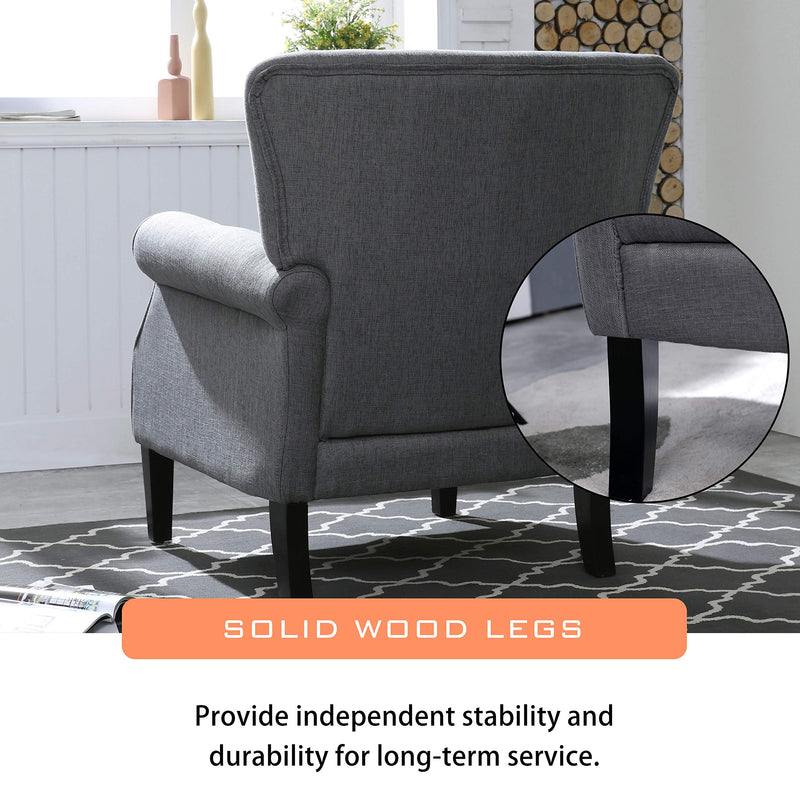 Modern Classic Accent Fabric Arm Chair, Linen Upholstered Single Sofa with Solid Wood Legs