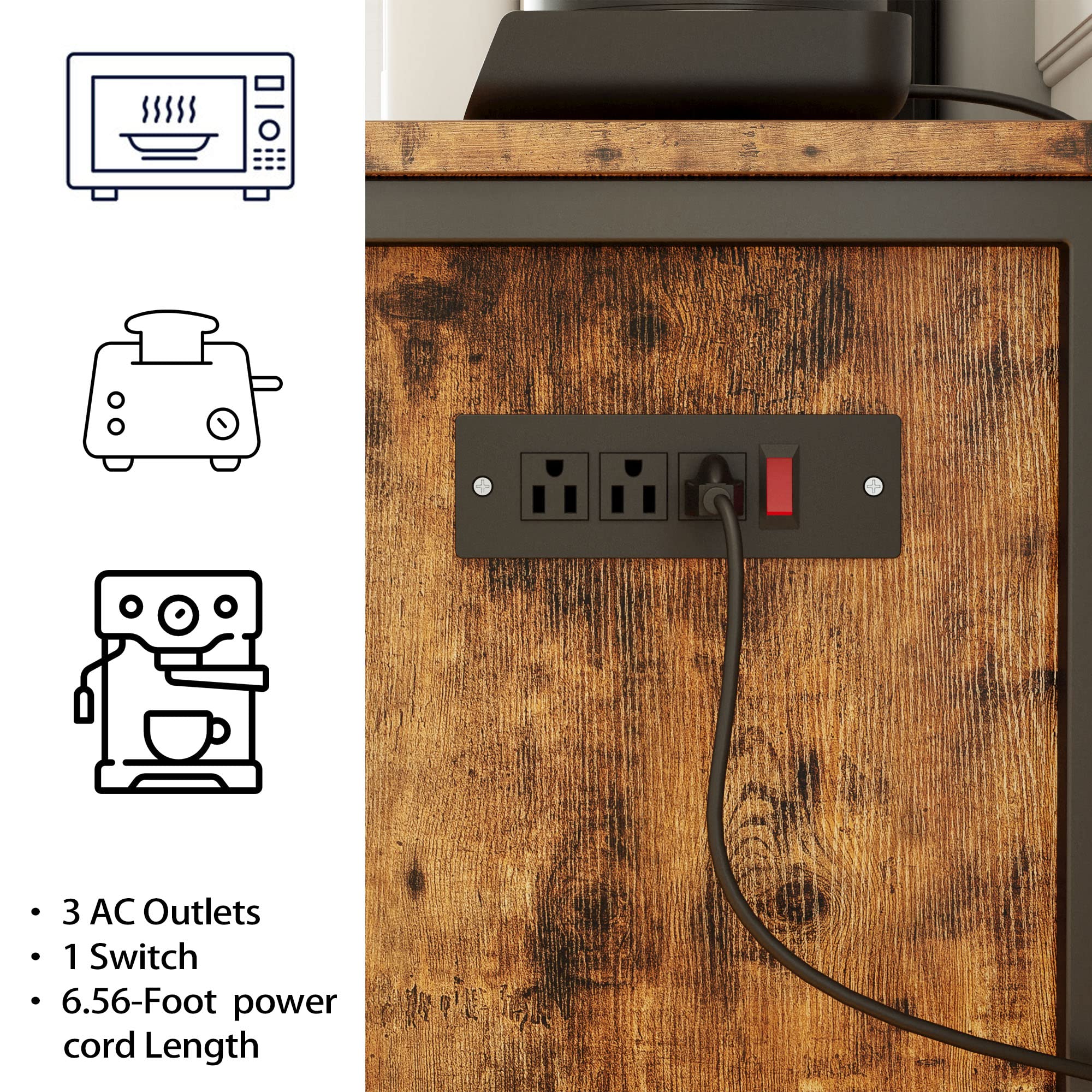 Storage Cabinet with Charging Station and Wheels, Kitchen Cart Cabinet