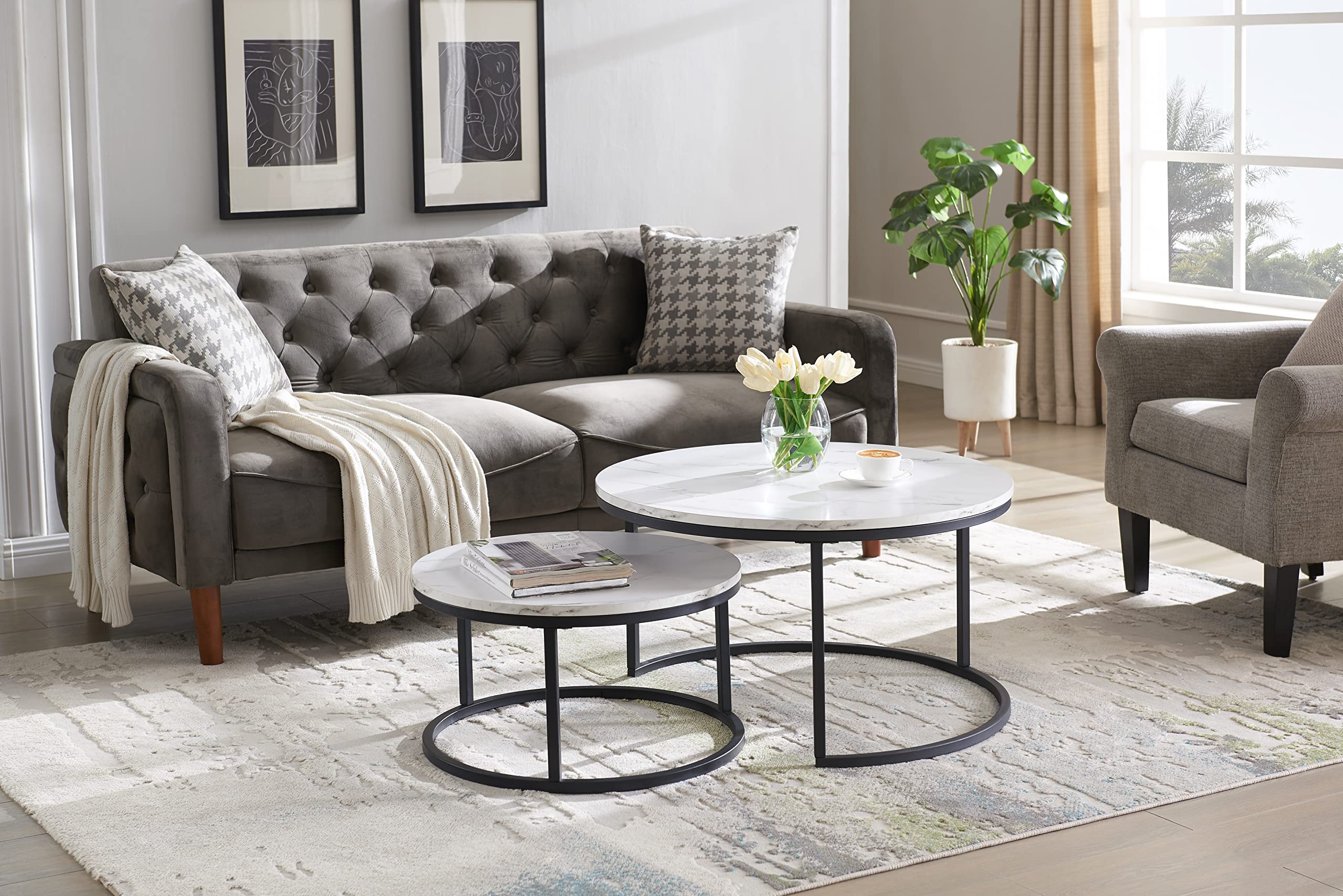 Modern Nesting Coffee Table Set of 2 for Living Room