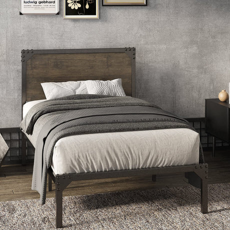 Twin Size Bed Frame with Wood Headboard