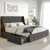 Queen Platform Upholstered Bed Frame with 4 Storage Drawers