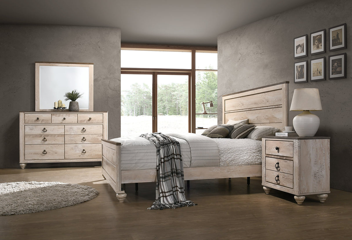 Amerland Contemporary White Wash Finish 4-Piece Bedroom Set