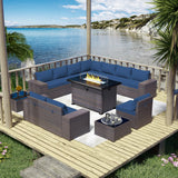 Outdoor Patio Furniture Set with Gas Fire Pit Table, 13 Pieces Patio Sectional Sofa