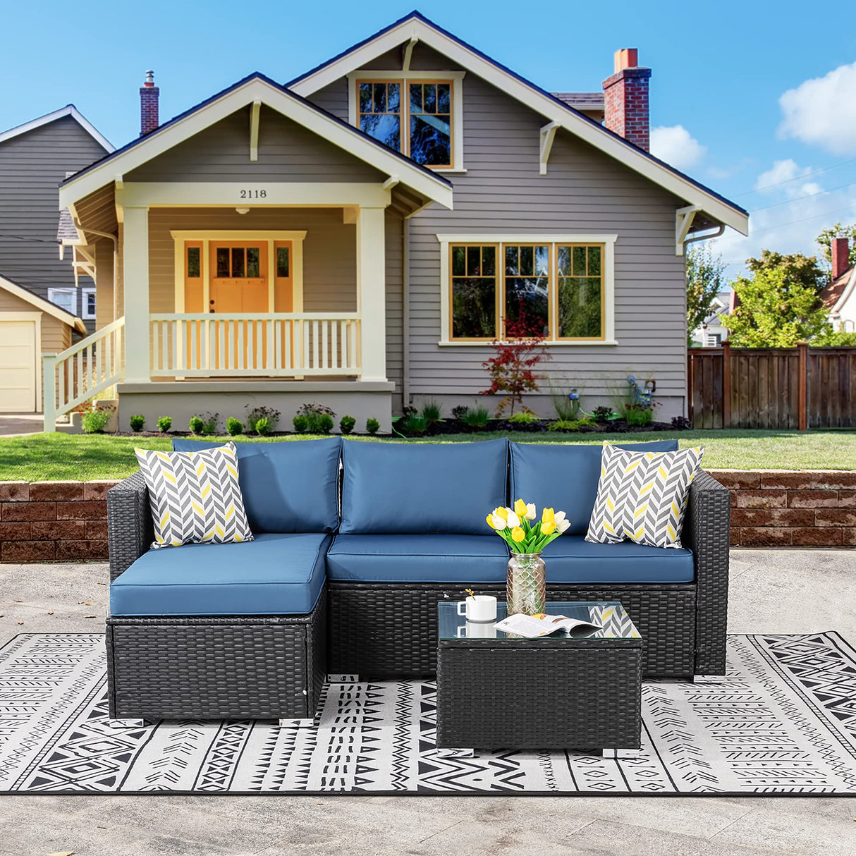 Patio Furniture Set 3 Piece Outdoor Sectional Patio Sofa