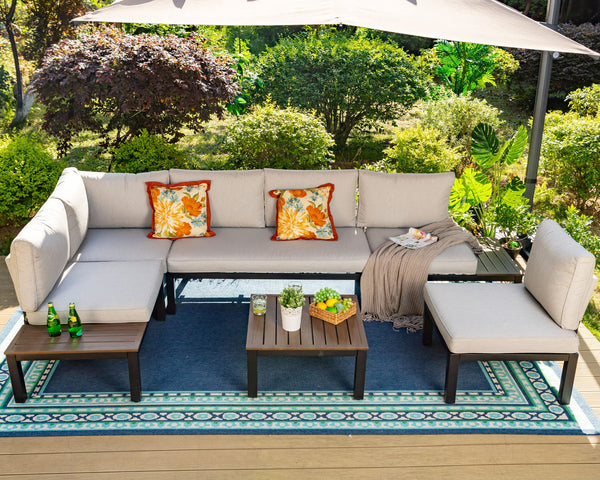 6 Pieces Patio Furniture Set,Outdoor Metal Frame Sectional Sofa Conversation Set