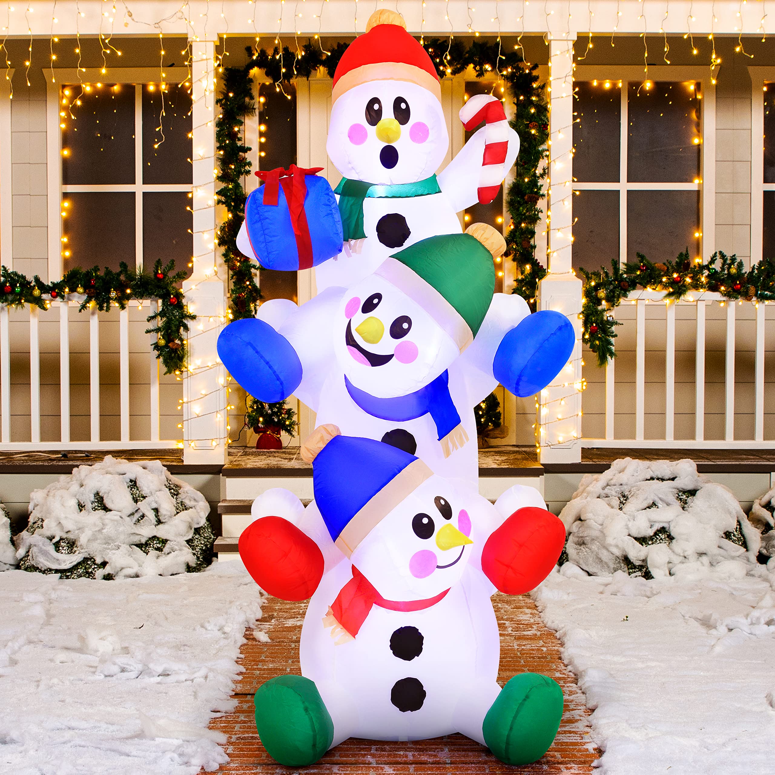 6 FT Christmas Inflatable Stacked Snowman with Build-in LED