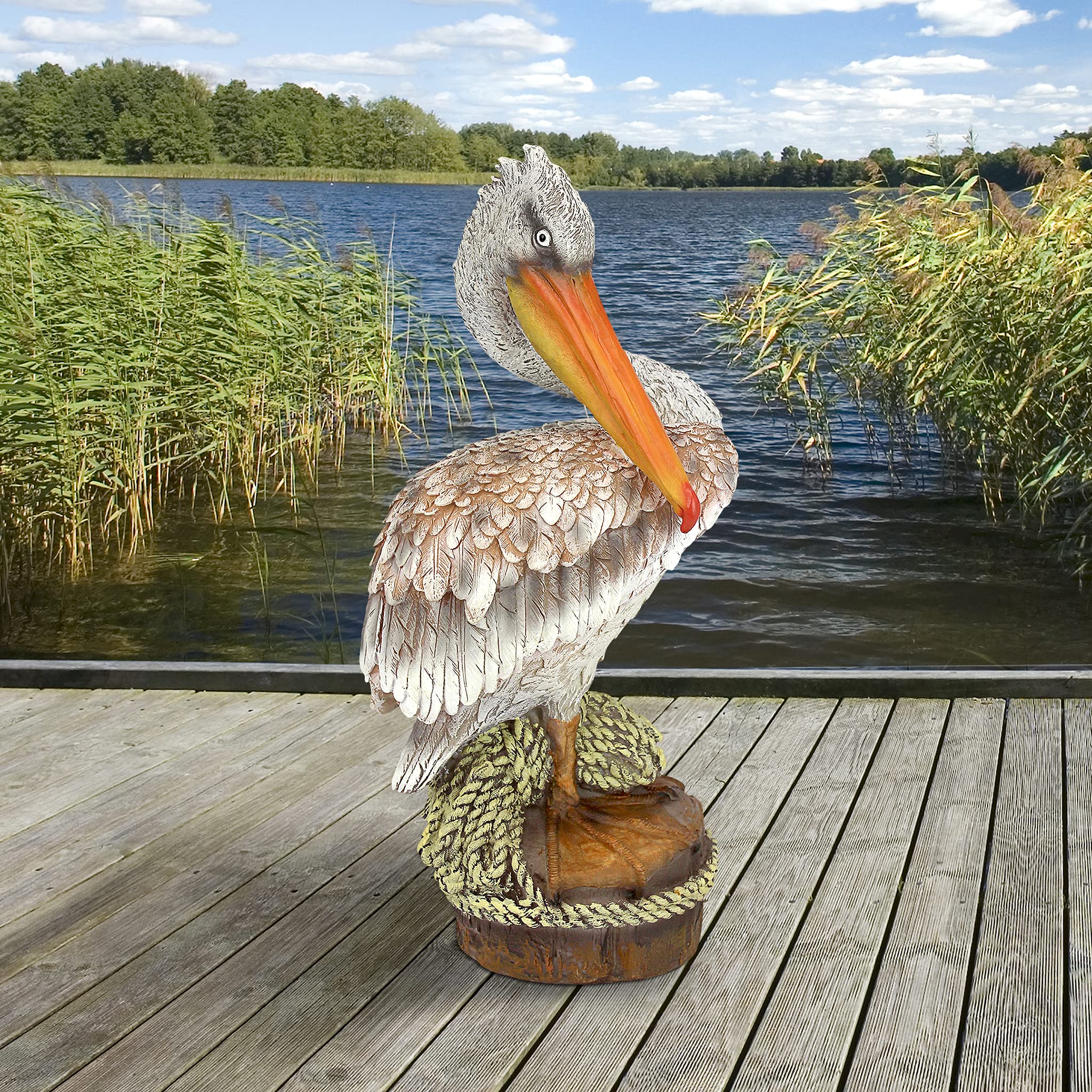 QM205301 Ocean Side Pier 51 Pelican Coastal Decor Garden Statue