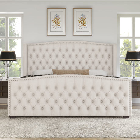 Platform Bed Frame, Velvet Upholstered Bed with Deep Button Tufted Headboard