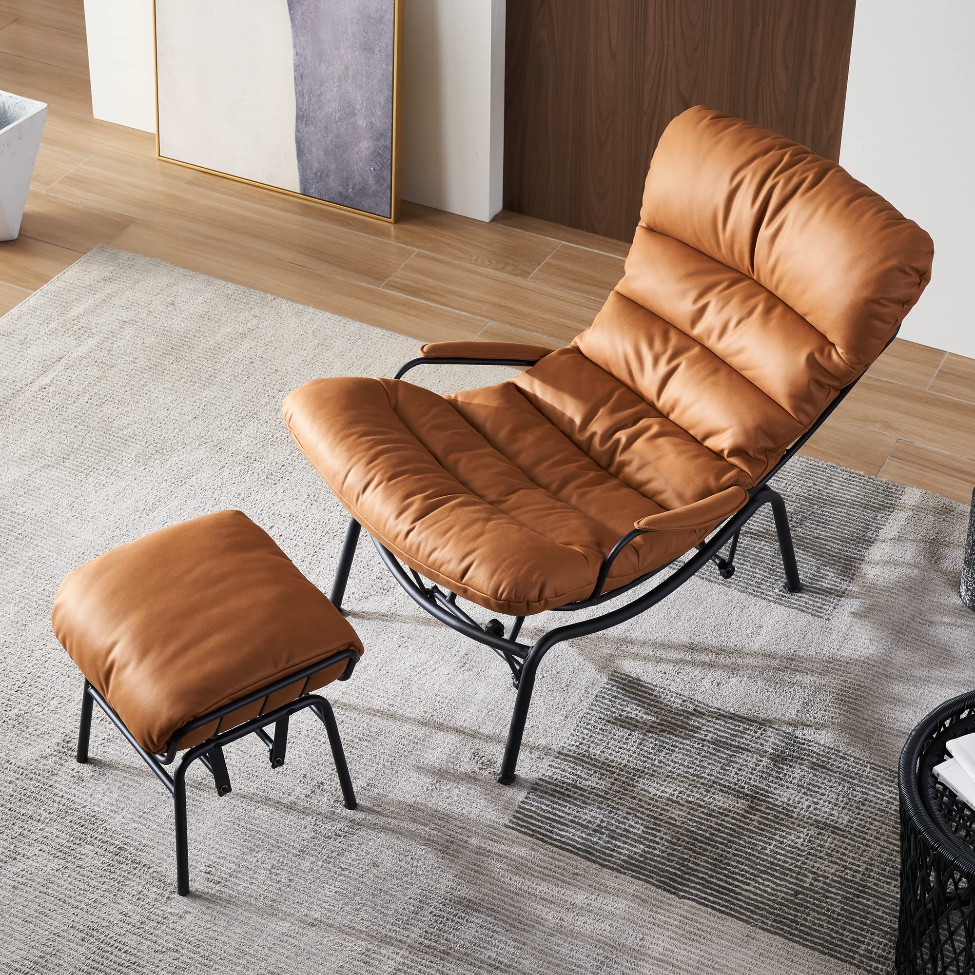 Living Room Accent Chair with Ottoman, Mid Century Modern Rocking Chair