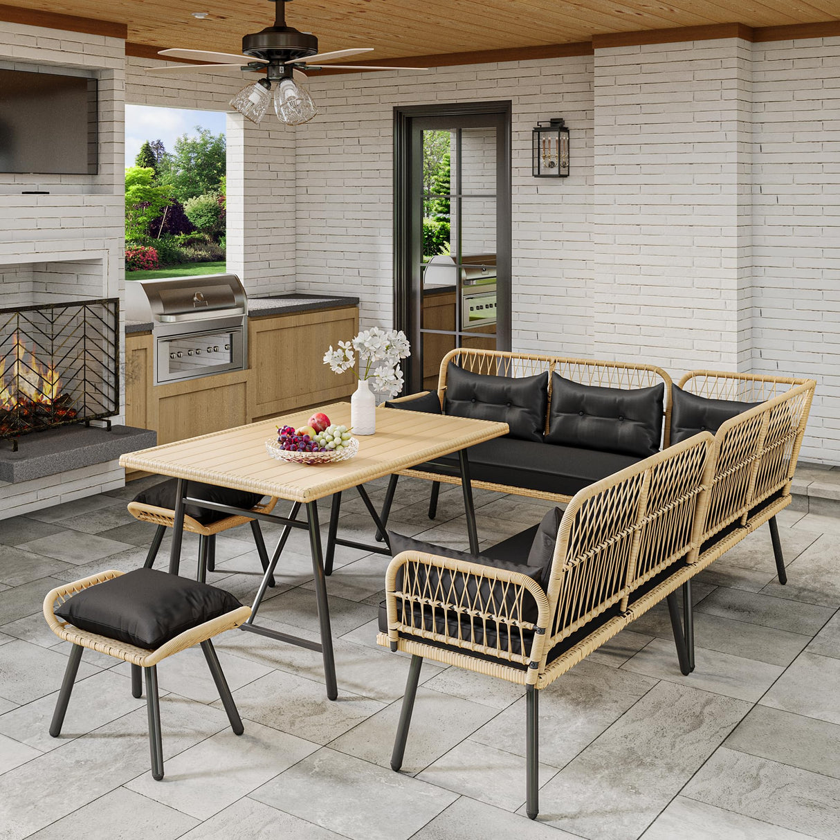 10-Piece Outdoor Patio Furniture Dining Set, All-Weather Rattan Conversation Set