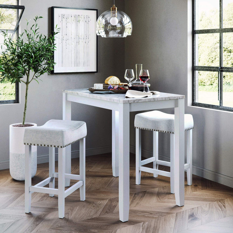 Viktor 3 Piece Dining Set, Heigh Kitchen Counter Pub or Breakfast Table with Marble Top