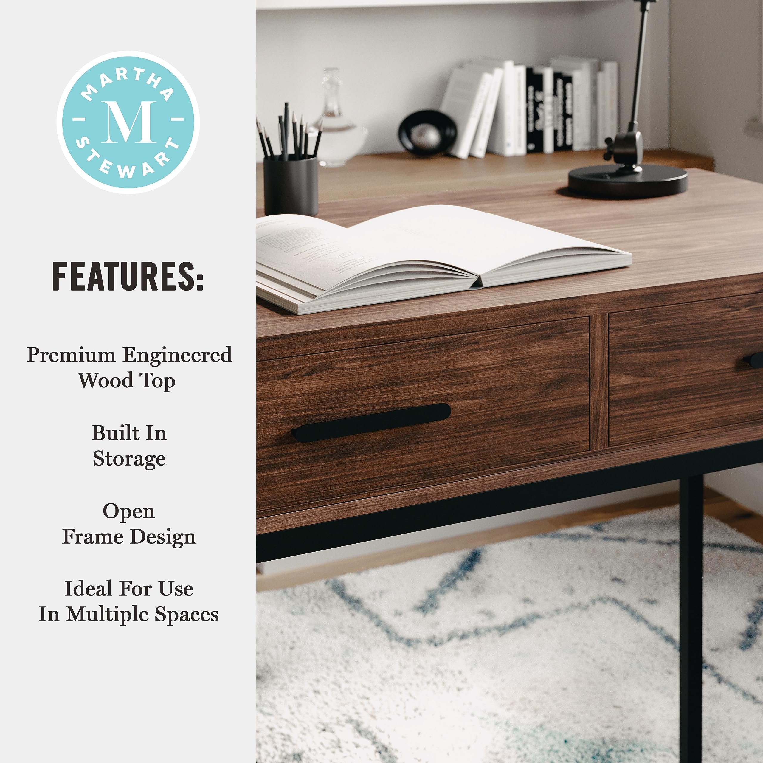 Ollie Home Office Desk with 3 Drawers in Walnut Wood Grain