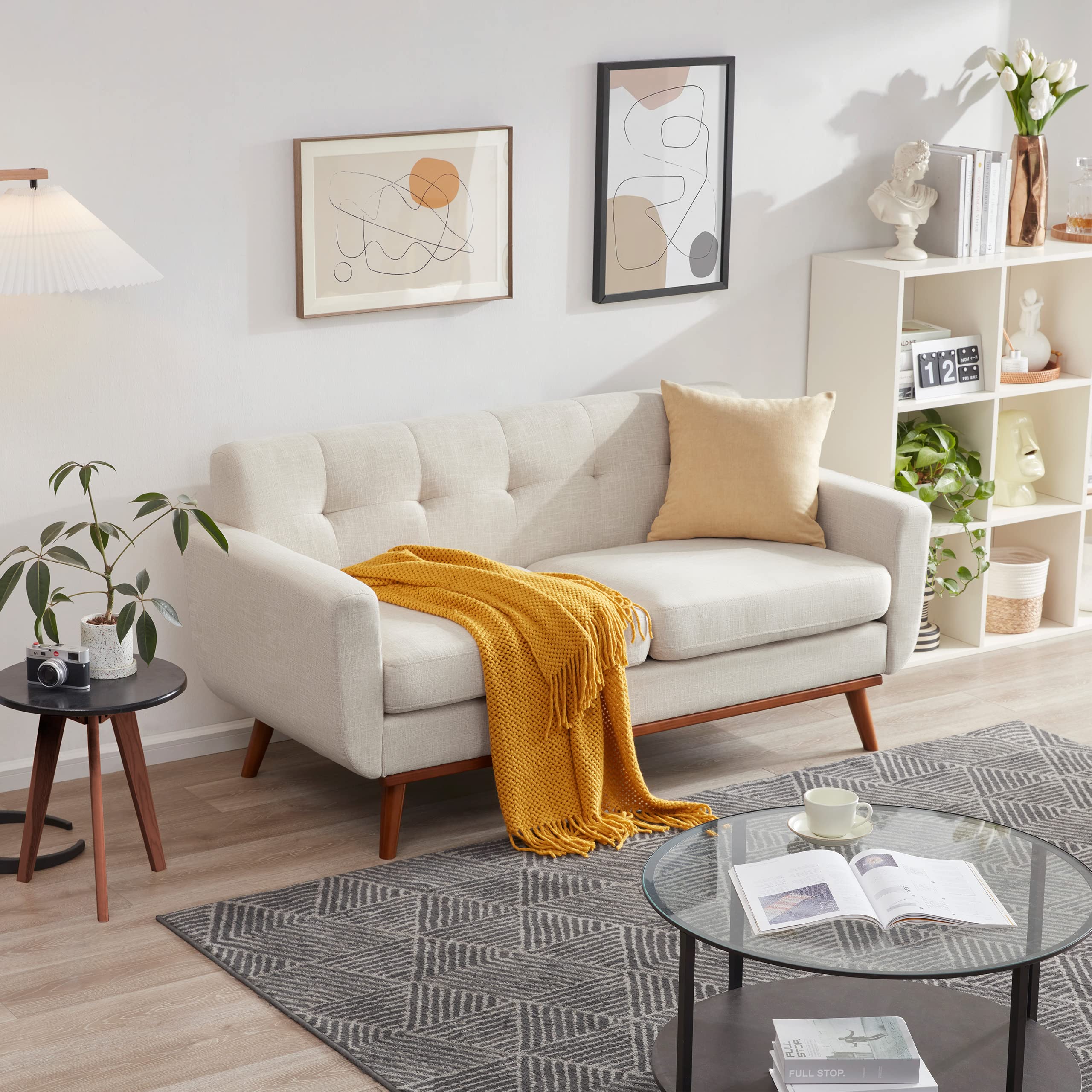 Tbfit 65" W Loveseat Sofa, Mid Century Modern Decor Love Seat