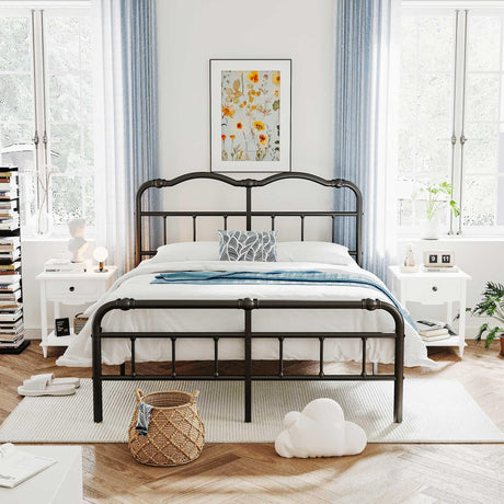 Queen Size Bed Frame with Headboard and Footboard, 18 Inch High, No Box Spring Needed