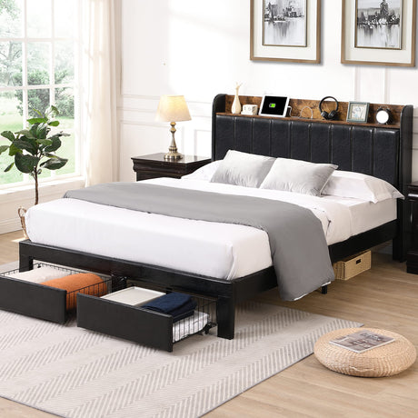 Upholstered Bed Frame King Size with Headboard, Platform King Bed Frame