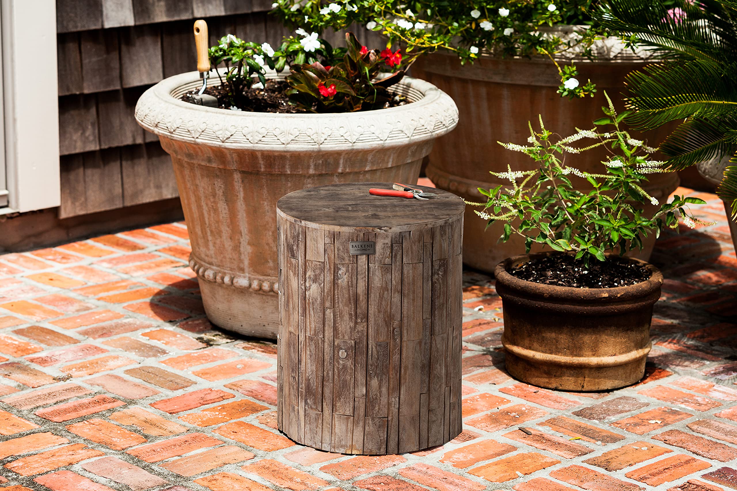 62420 Elyse Round Rustic Garden Stool Wood Outdoor Seating & End Table