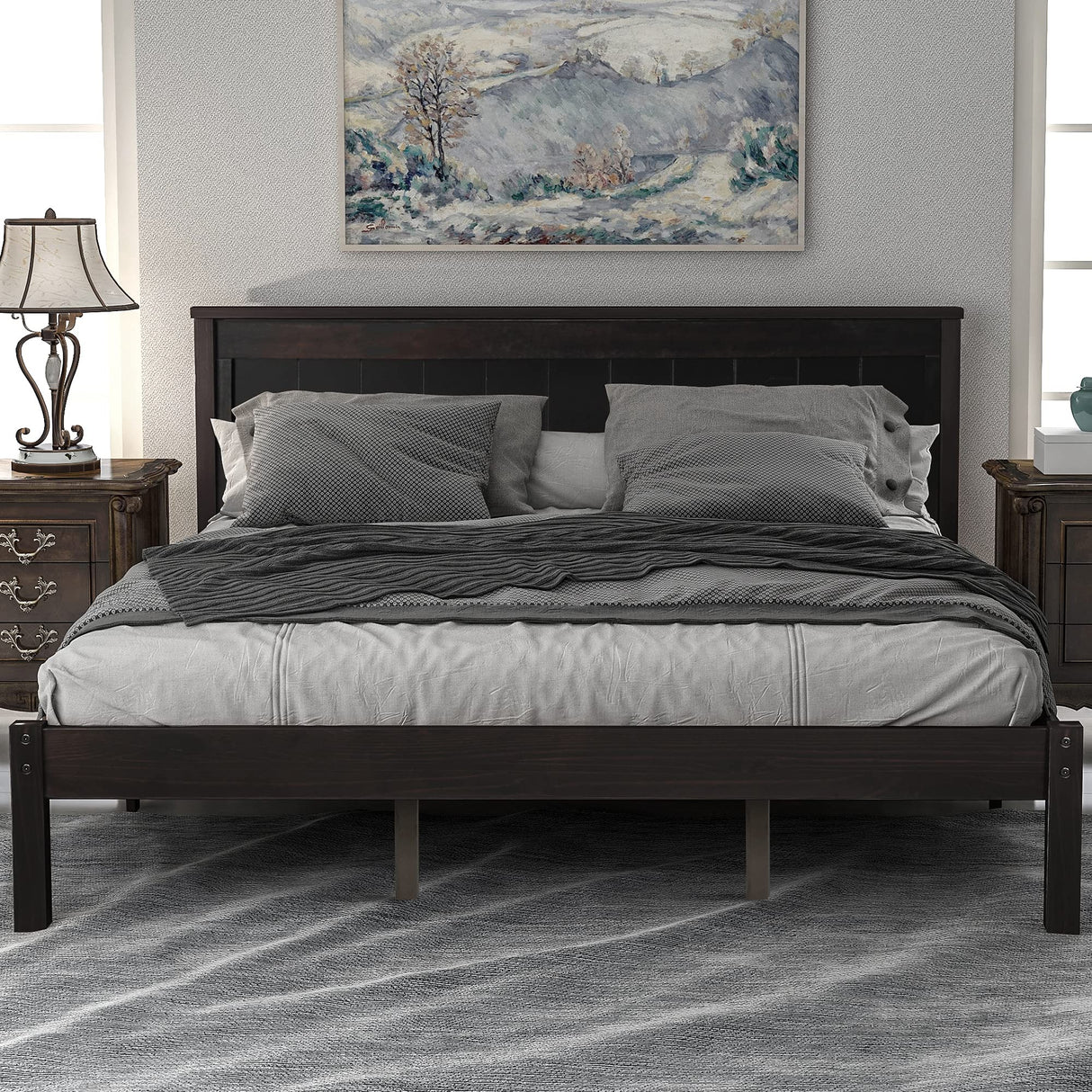 Queen Size Platform Bed Frame with Headboard