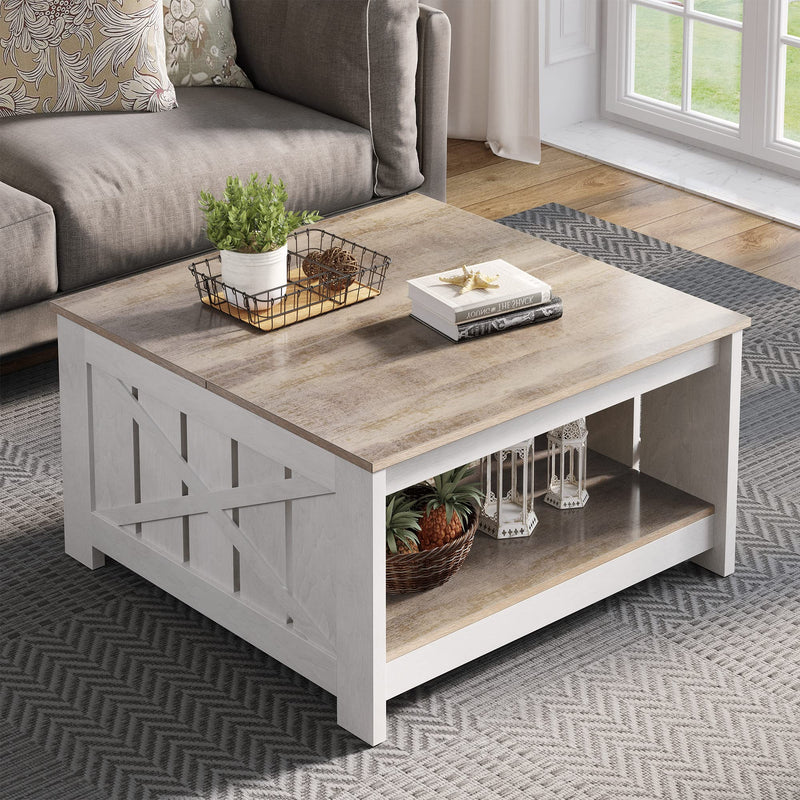 Coffee Table Farmhouse Coffee Table with Storage Rustic Wood Cocktail Table, Square Coffee Table