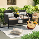 Outdoor Patio Loveseat Modern Rattan 2-Seat Patio Conversation Set