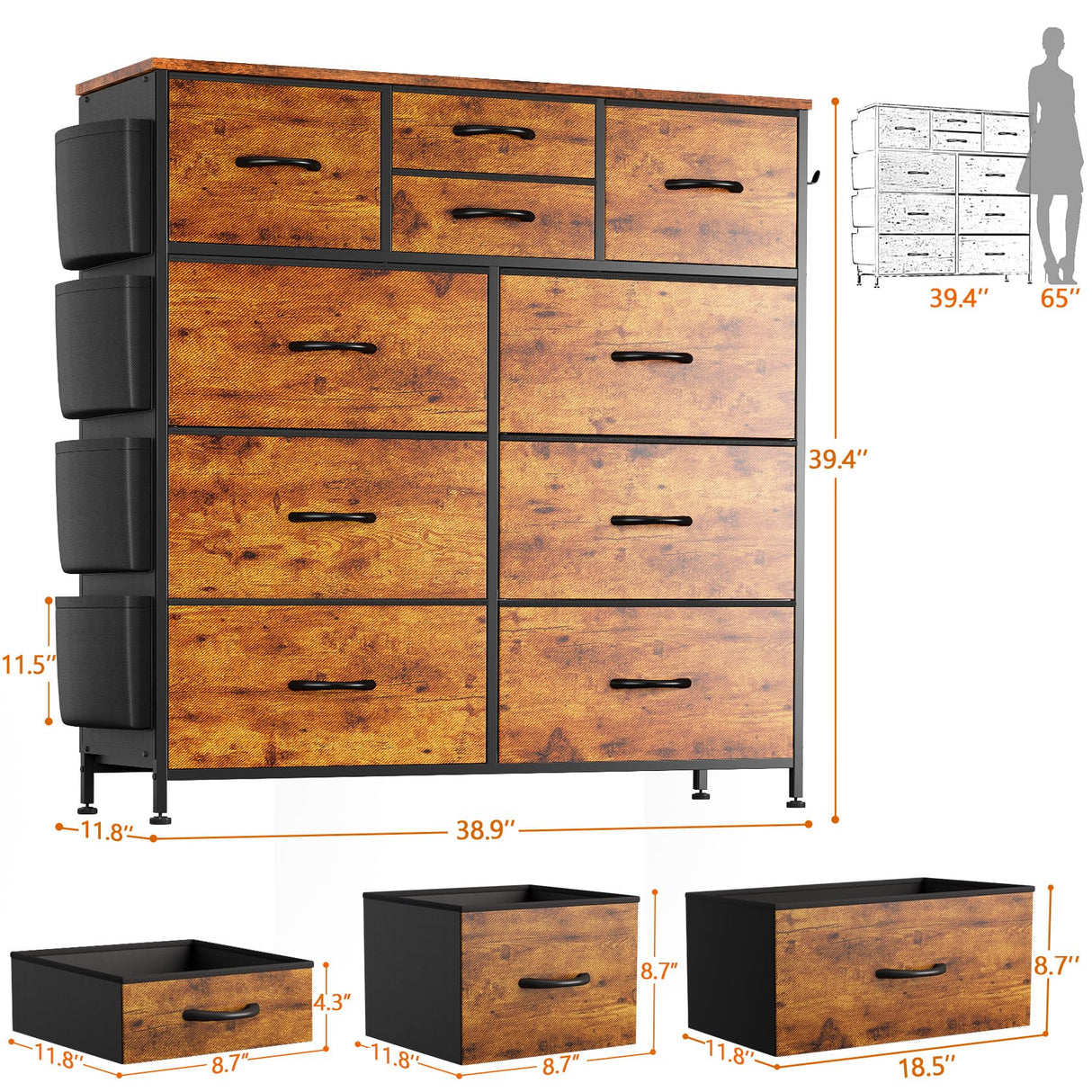 10 Drawer Dresser, Chest of Drawers for Bedroom, Fabric Dresser Drawers