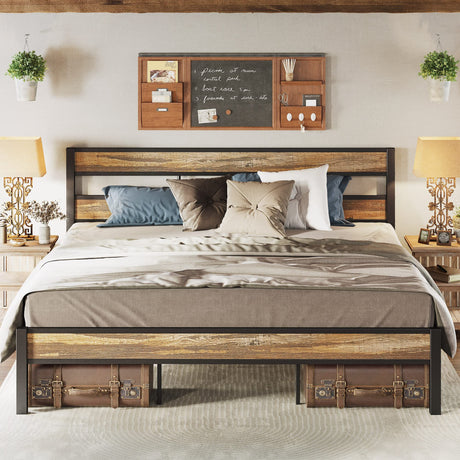 King Bed Frame and Headboard, Easy Assembly, Noise-Free, No Box Spring Needed