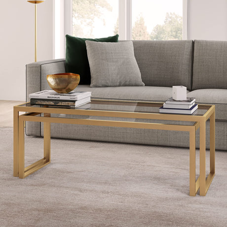 Rectangular Nested Coffee Table in Brass