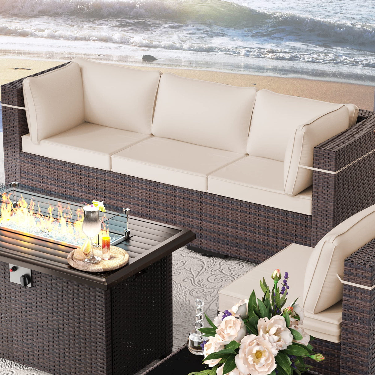 Outdoor Patio Furniture Set with Propane Fire Pit Table