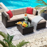 5 Piece Patio Furniture Set Wicker Outdoor Sectional Sofa with Thick Cushions