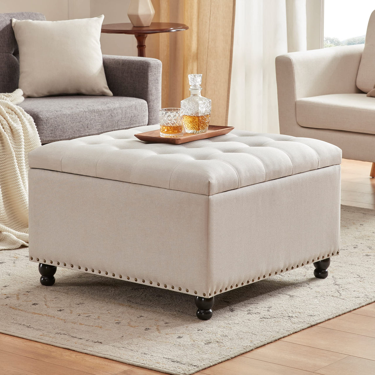 Large Square Storage Ottoman Bench