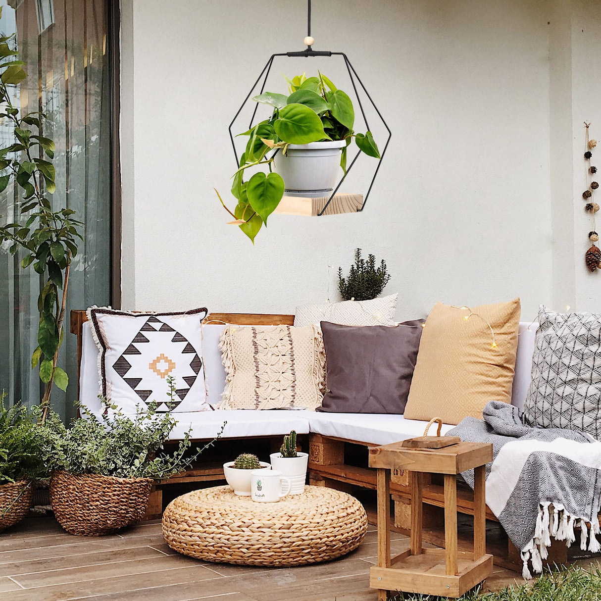 Plant Hanger with Wood Base