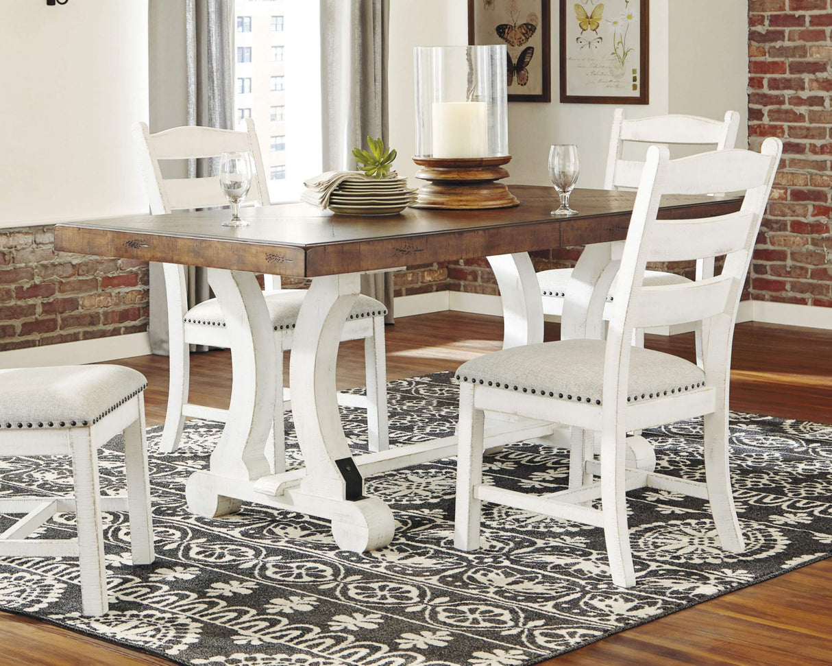 Valebeck Farmhouse Rectangular Extension Dining Table, White & Brown