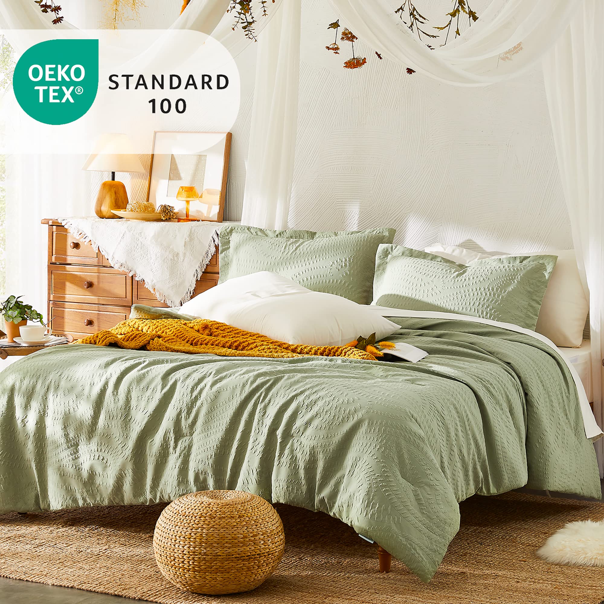 Bed in a Bag Sage Green 7-Pieces, Botanical Pattern, All Season
