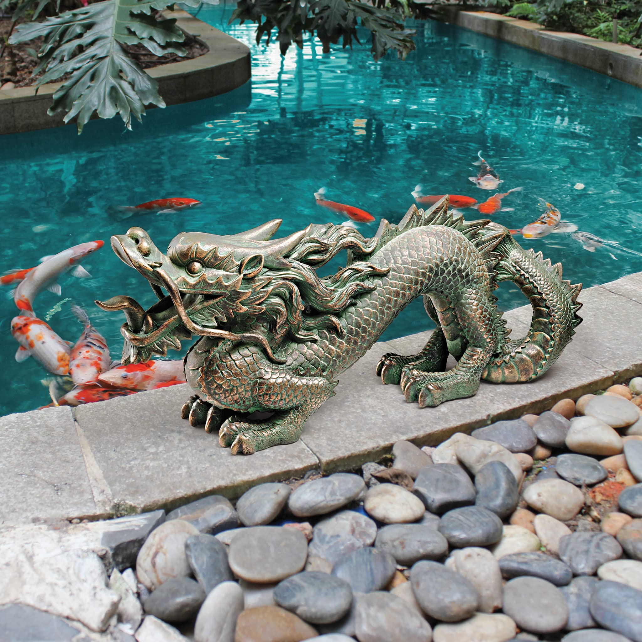 EU9306 Asian Dragon Wall Statue, Medium, 21 Inch, Bronze Verdigris Finish