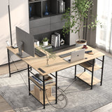 L Shaped Desk with Storage Shelves, Reversible Coner