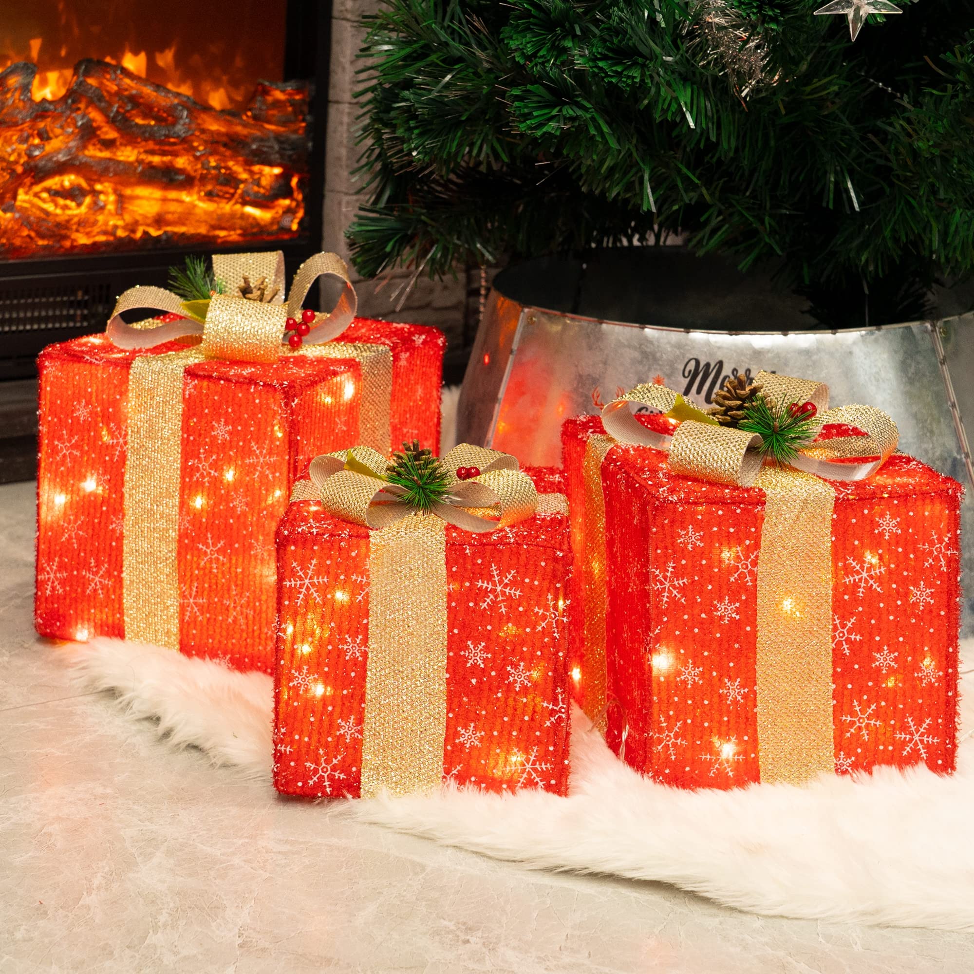 Set of 3 Christmas Lighted Gift Boxes